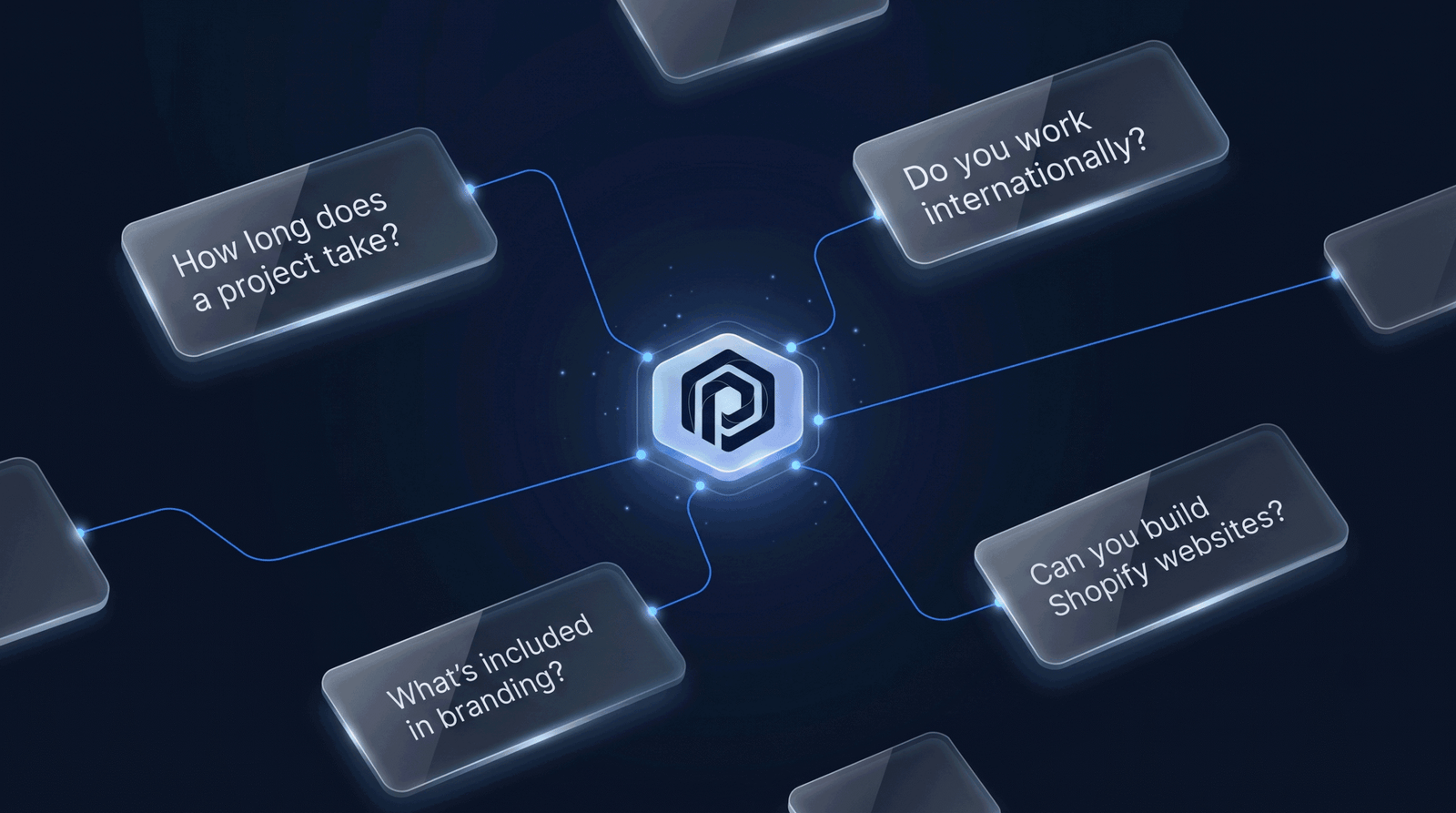 An image of out primus media online logo centered in the image, having connections to question and answers bubbles around it.