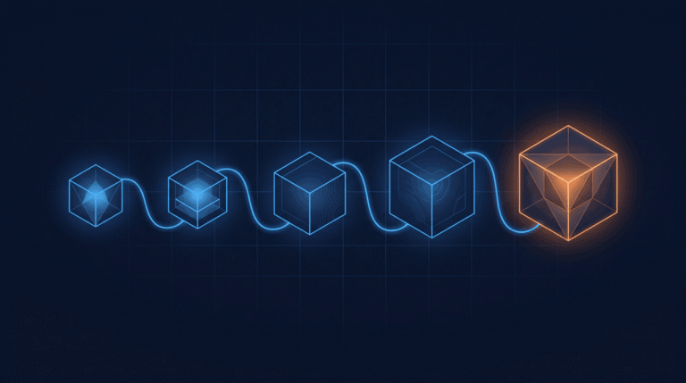 A series of geometrical shapes from the smallest to the largest, connected between with a small integral to symbolize nonstop evolution until perfection.