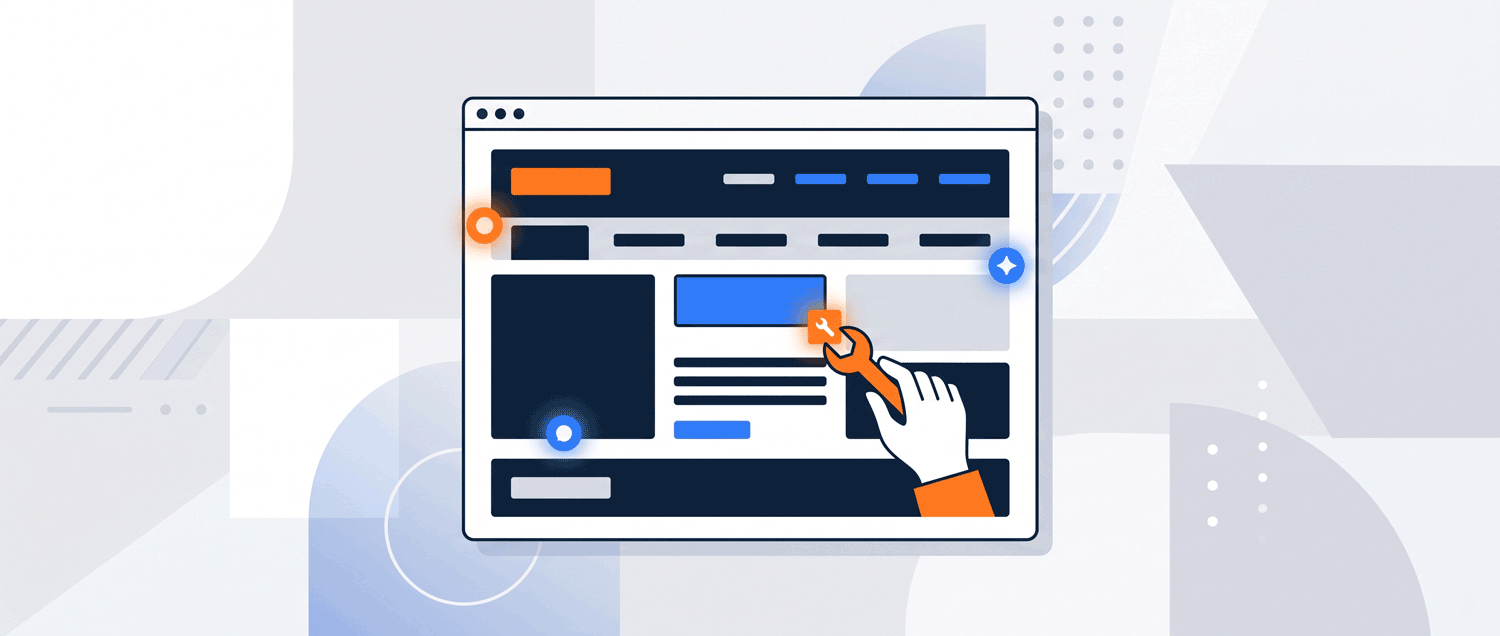 a digital art of a hand holding a wrench and fixing a website