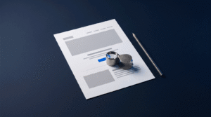 Blueprint-style website layout under inspection