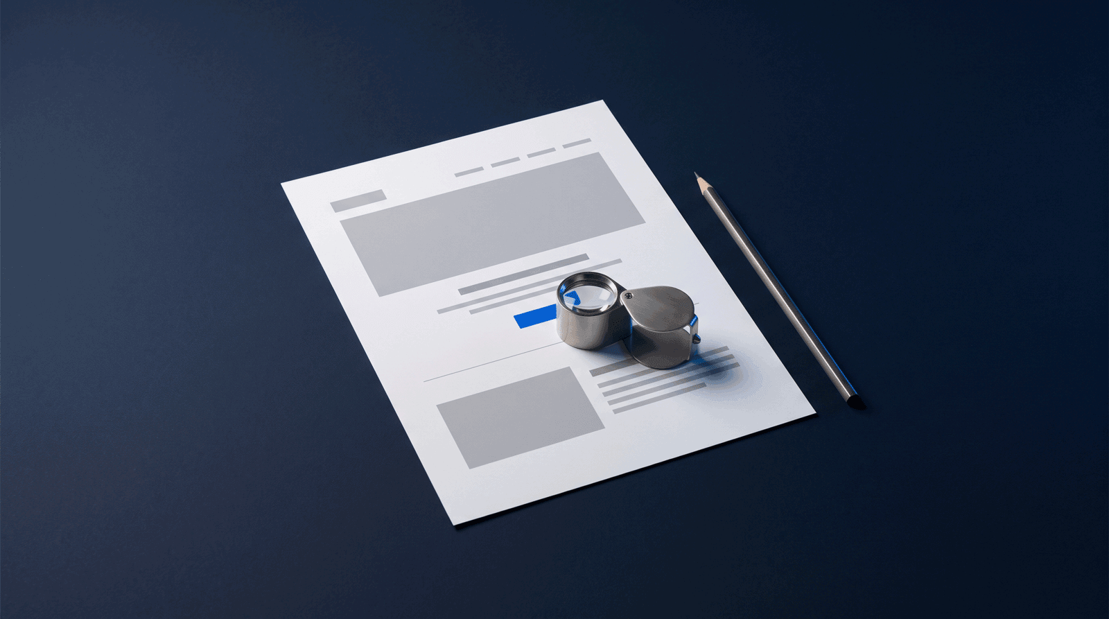 Blueprint-style website layout under inspection
