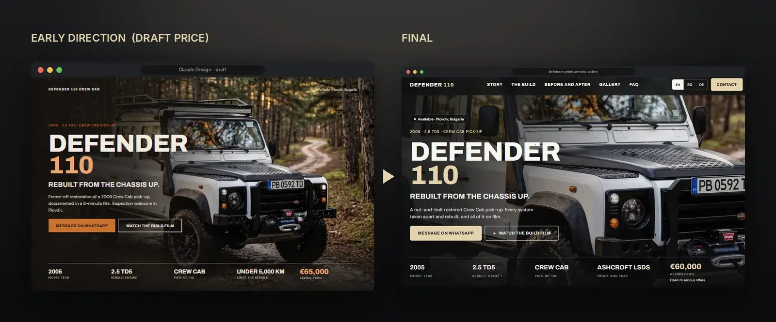 The picked design direction shown next to the refined final design