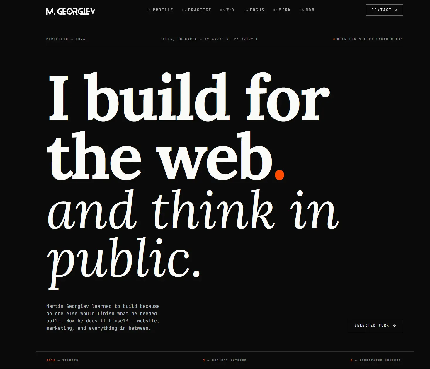 Homepage of martingeorgiev.xyz, the founder portfolio site of Martin Georgiev